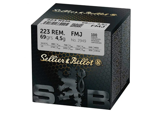 Gewehrpatrone Sellier & Bellot S&B .223 Rem. FMJ 4,5g/69grs. 100 Schuss